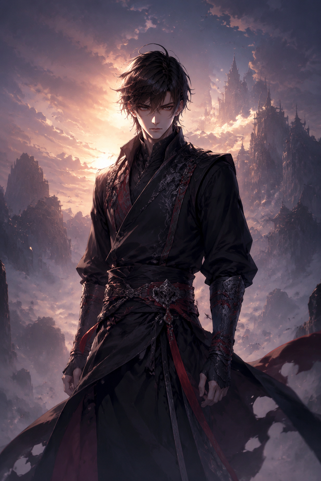 Redraw the uploaded image as a premium Korean fantasy webtoon frame with the vis